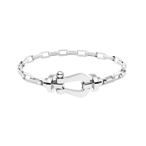 FRED PARIS FORCE 10 BRACELET WHITE GOLD BUCKLE AND WHITE GOLD LINKS CABLE (L)