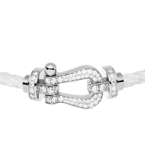 FRED PARIS FORCE 10 BRACELET WHITE GOLD WITH DIAMONDS BUCKLE AND WHITE ROPE CABLE (L)
