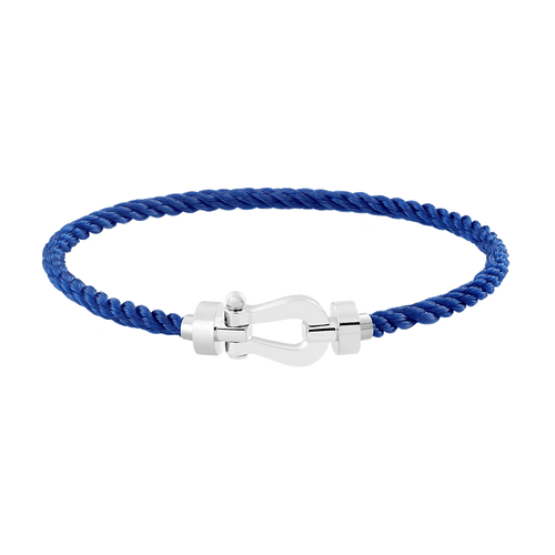 FRED PARIS FORCE 10 BRACELET WHITE GOLD BUCKLE AND BLUE ROPE CABLE (M)