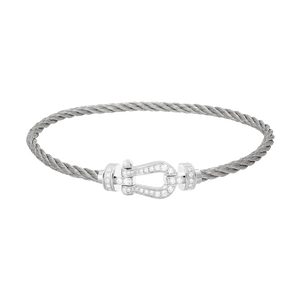 FRED PARIS FORCE 10 BRACELET WHITE GOLD WITH DIAMONDS BUCKLE AND STEEL CABLE (M)