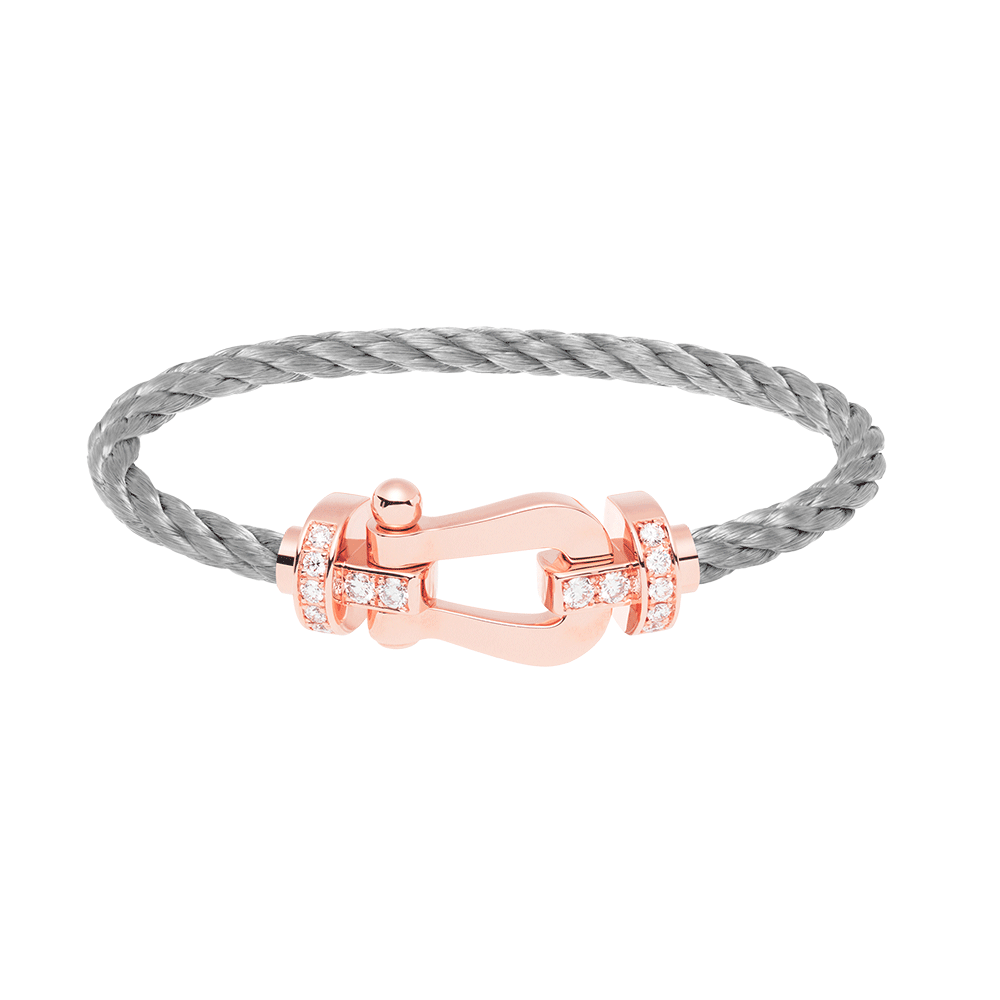 FRED PARIS FORCE 10 BRACELET STEEL CABLE AND ROSE GOLD WITH DIAMONDS BUCKLE (L)