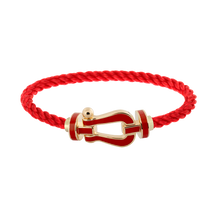 Carica l&#39;immagine nel visualizzatore di Gallery, FRED PARIS FORCE 10 BRACELET YELLOW GOLD WITH RED LACQUE BUCKLE AND RED ROPE CABLE (L)