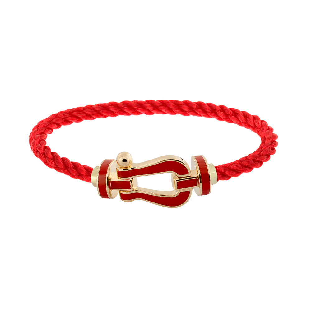 FRED PARIS FORCE 10 BRACELET YELLOW GOLD WITH RED LACQUE BUCKLE AND RED ROPE CABLE (L)