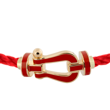 Carica l&#39;immagine nel visualizzatore di Gallery, FRED PARIS FORCE 10 BRACELET YELLOW GOLD WITH RED LACQUE BUCKLE AND RED ROPE CABLE (L)
