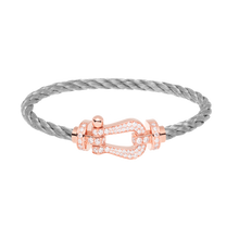 Carica l&#39;immagine nel visualizzatore di Gallery, FRED PARIS FORCE 10 BRACELET STEEL CABLE AND ROSE GOLD WITH DIAMONDS BUCKLE (L)