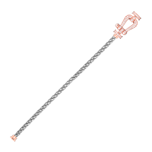 FRED PARIS FORCE 10 BRACELET STEEL CABLE AND ROSE GOLD WITH DIAMONDS BUCKLE (L)