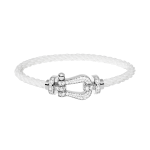 FRED PARIS FORCE 10 BRACELET WHITE GOLD WITH DIAMONDS BUCKLE AND WHITE ROPE CABLE (L)