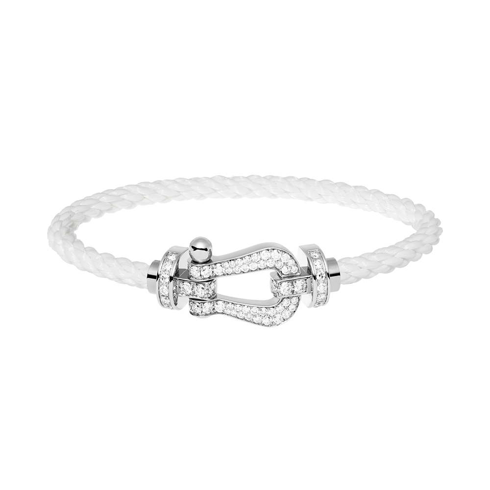 FRED PARIS FORCE 10 BRACELET WHITE GOLD WITH DIAMONDS BUCKLE AND WHITE ROPE CABLE (L)