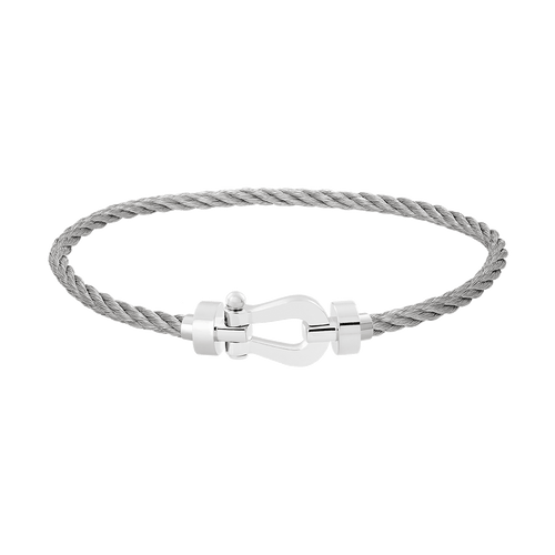 FRED PARIS FORCE 10 BRACELET WHITE GOLD BUCKLE AND STEEL CABLE (M)