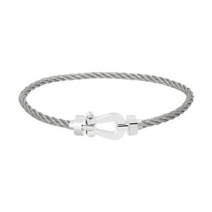 FRED PARIS FORCE 10 BRACELET WHITE GOLD BUCKLE AND STEEL CABLE (M)