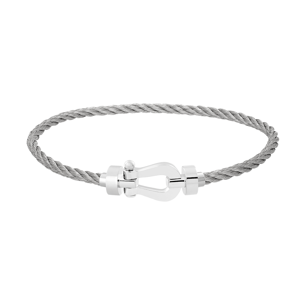 FRED PARIS FORCE 10 BRACELET WHITE GOLD BUCKLE AND STEEL CABLE (M)