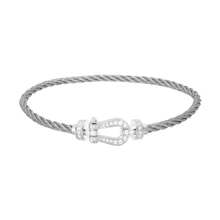 Carica l&#39;immagine nel visualizzatore di Gallery, FRED PARIS FORCE 10 BRACELET WHITE GOLD WITH DIAMONDS BUCKLE AND STEEL CABLE (M)