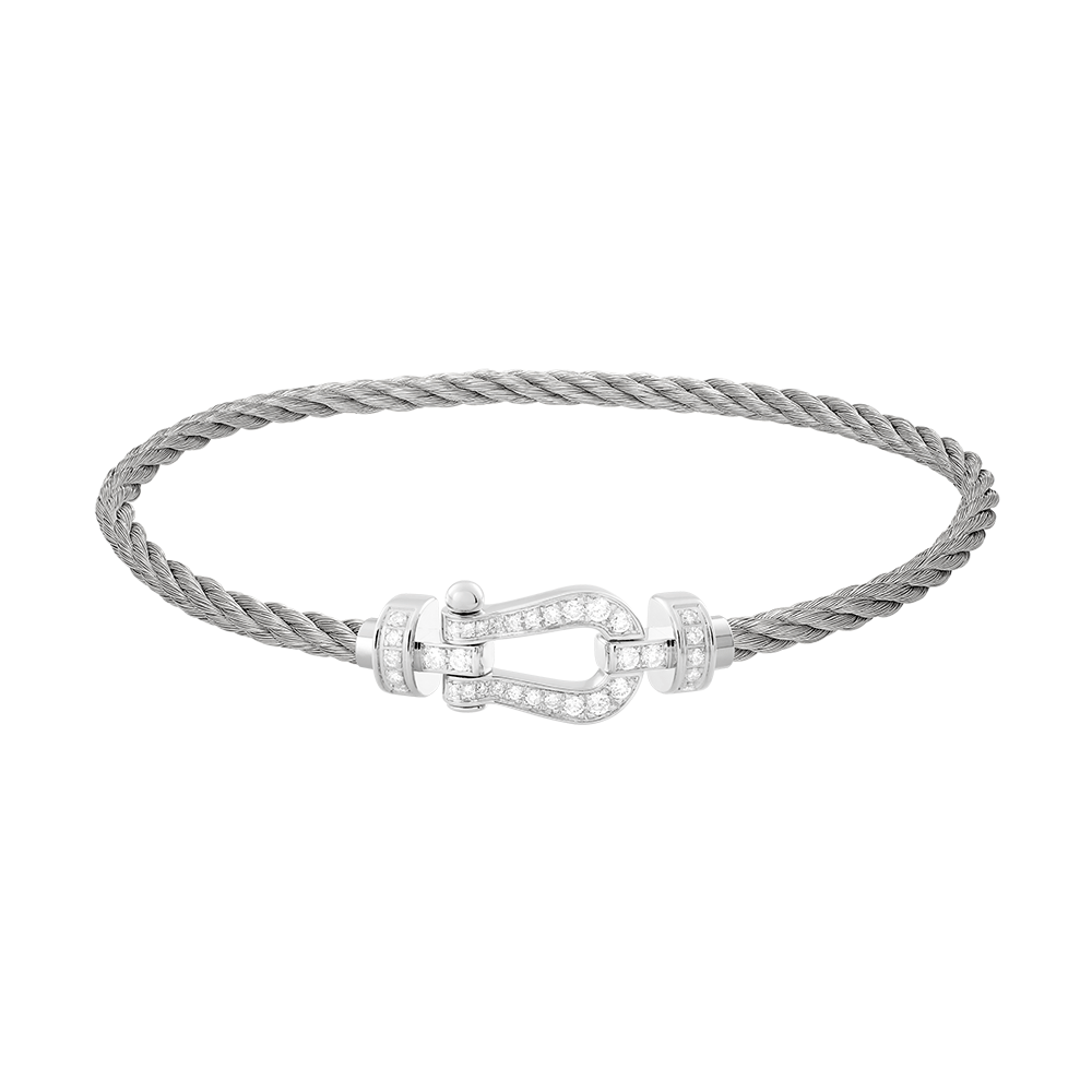 FRED PARIS FORCE 10 BRACELET WHITE GOLD WITH DIAMONDS BUCKLE AND STEEL CABLE (M)
