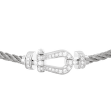 Carica l&#39;immagine nel visualizzatore di Gallery, FRED PARIS FORCE 10 BRACELET WHITE GOLD WITH DIAMONDS BUCKLE AND STEEL CABLE (M)