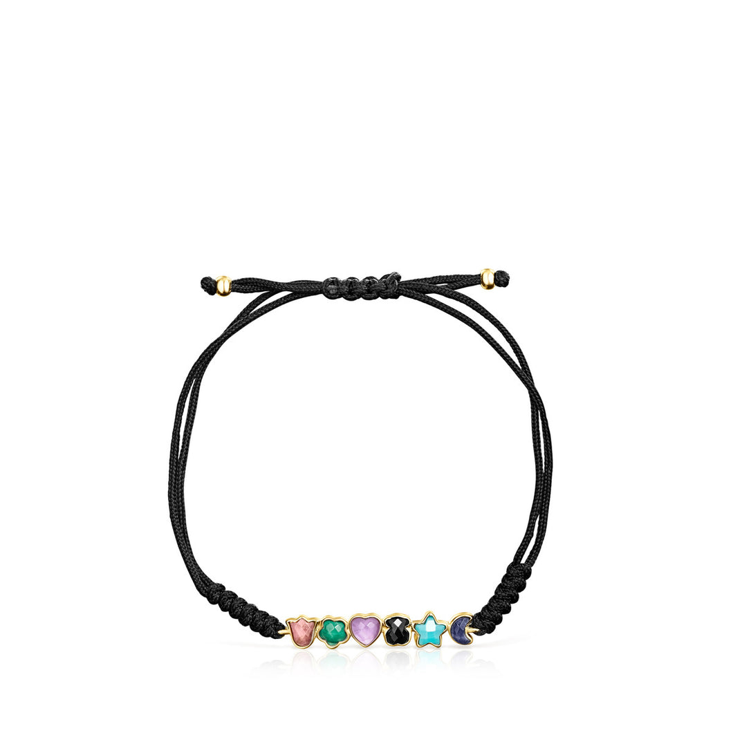 Tous Glory Bracelet in Gold Vermeil with Gemstones and Black Cord 918591530