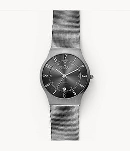 Skagen Grenen Titanium and Gray Steel-Mesh Watch 233XLTTM