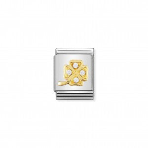 Nomination LINK COMPOSABLE BIG QUADRIFOGLIO IN ORO E PIETRE 750 032107/13