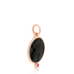 Tous Rose Vermeil Silver Camee Pendant with Onyx and Ruby 712324500