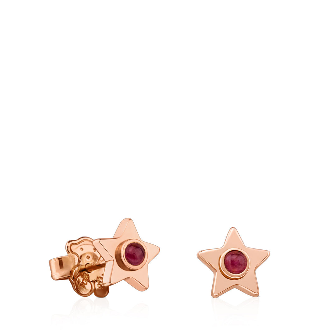 Tous Rose Vermeil Silver Super Power Earrings with Ruby 812403660