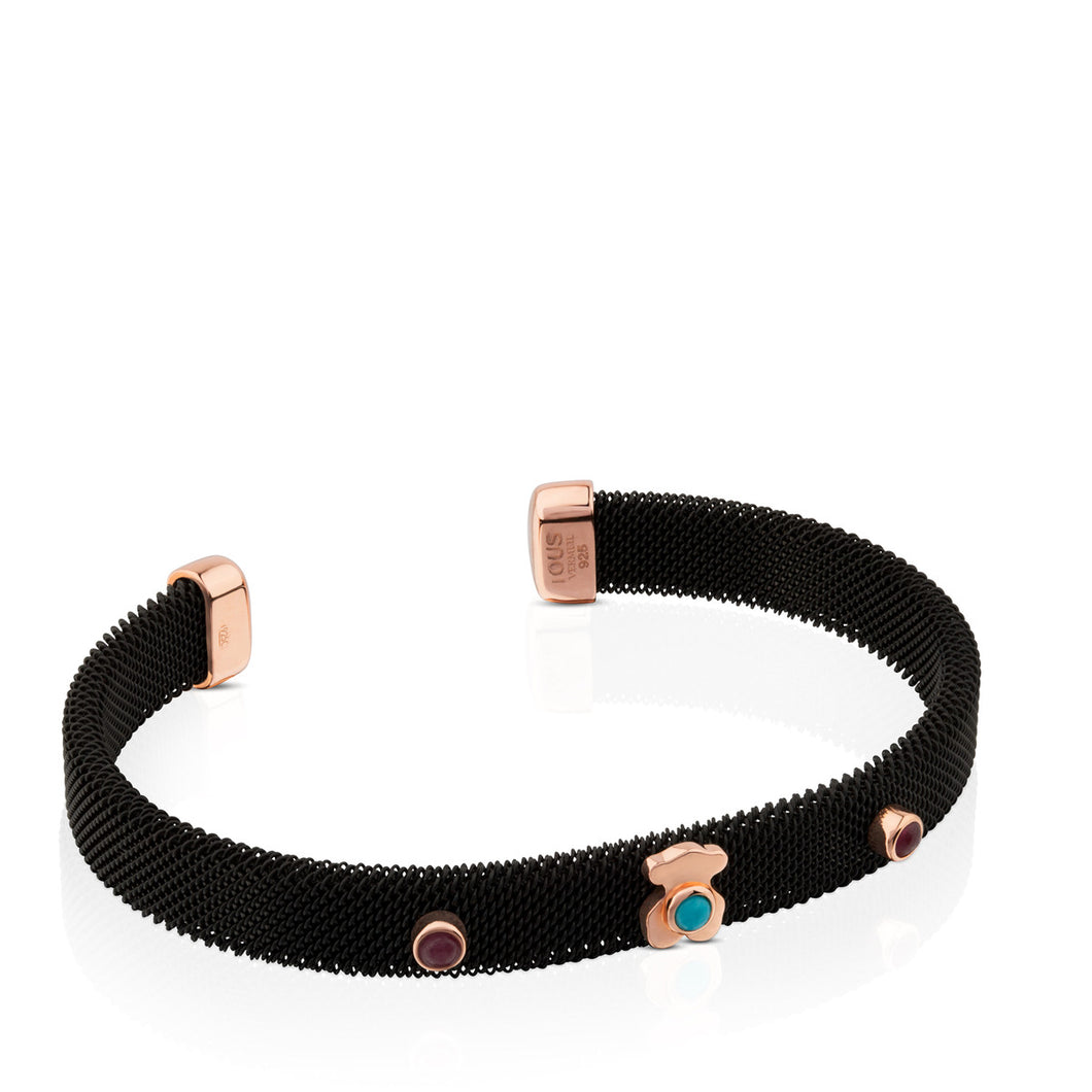 Tous Steel and Rose Vermeil Silver Super Power Bracelet with Ruby and Turquoise 812401600