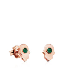 Carica l&#39;immagine nel visualizzatore di Gallery, Tous Rose Vermeil Silver Super Power Earrings with Malachite 812403700