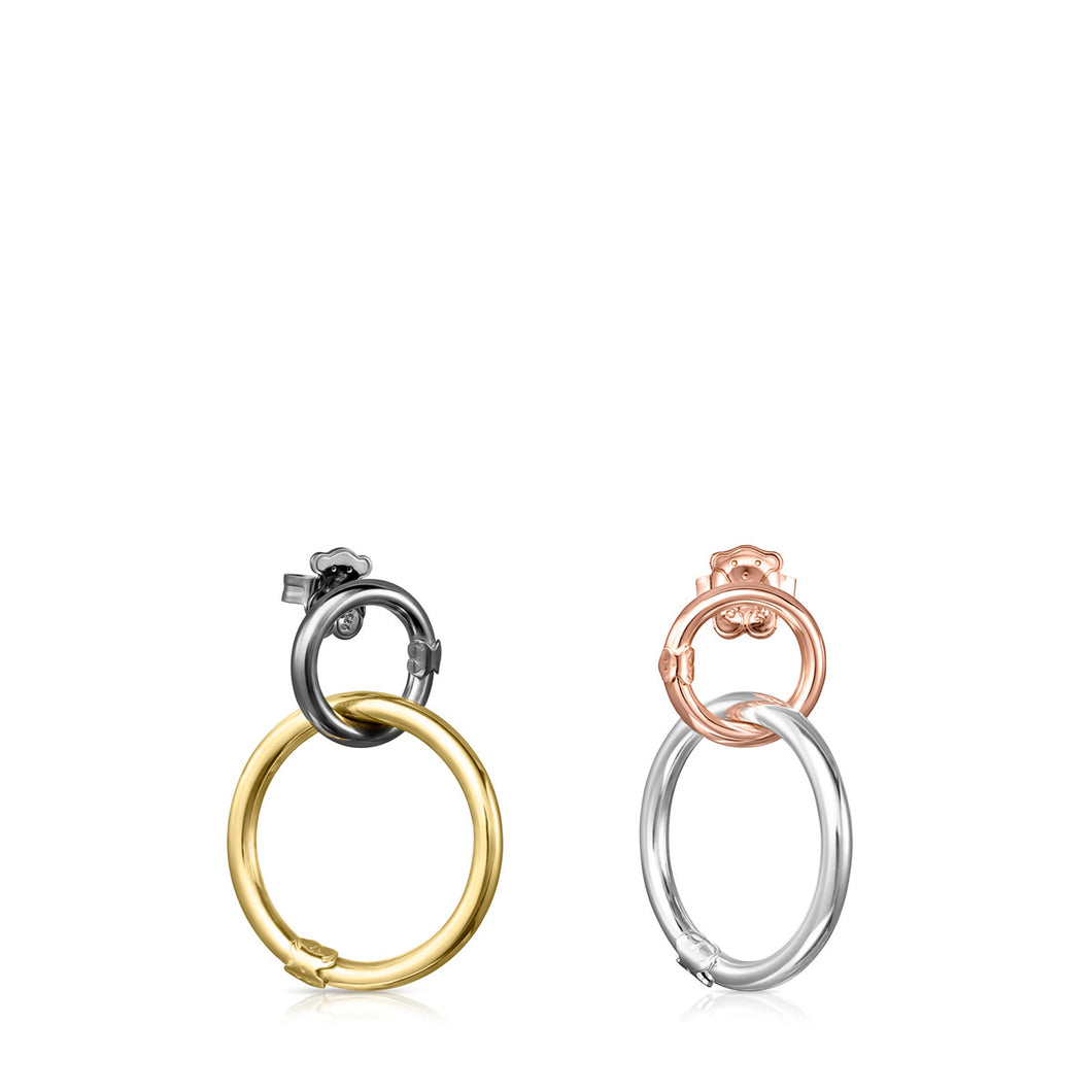 Tous Short Silver, Gold Vermeil, rose Gold Vermeil and Dark Silver Hold Earrings 812343530