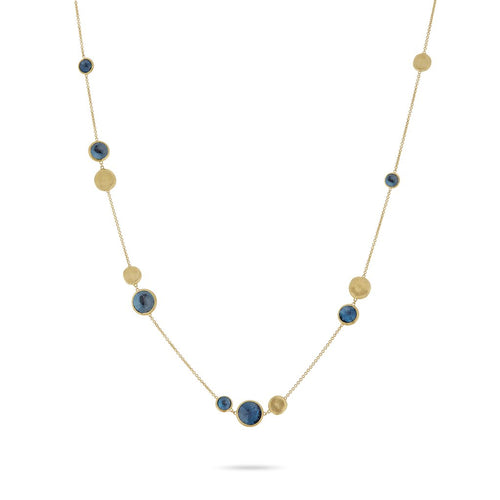 18K Yellow Gold Bead & London Blue Topaz Necklace  CB1485 TPL01