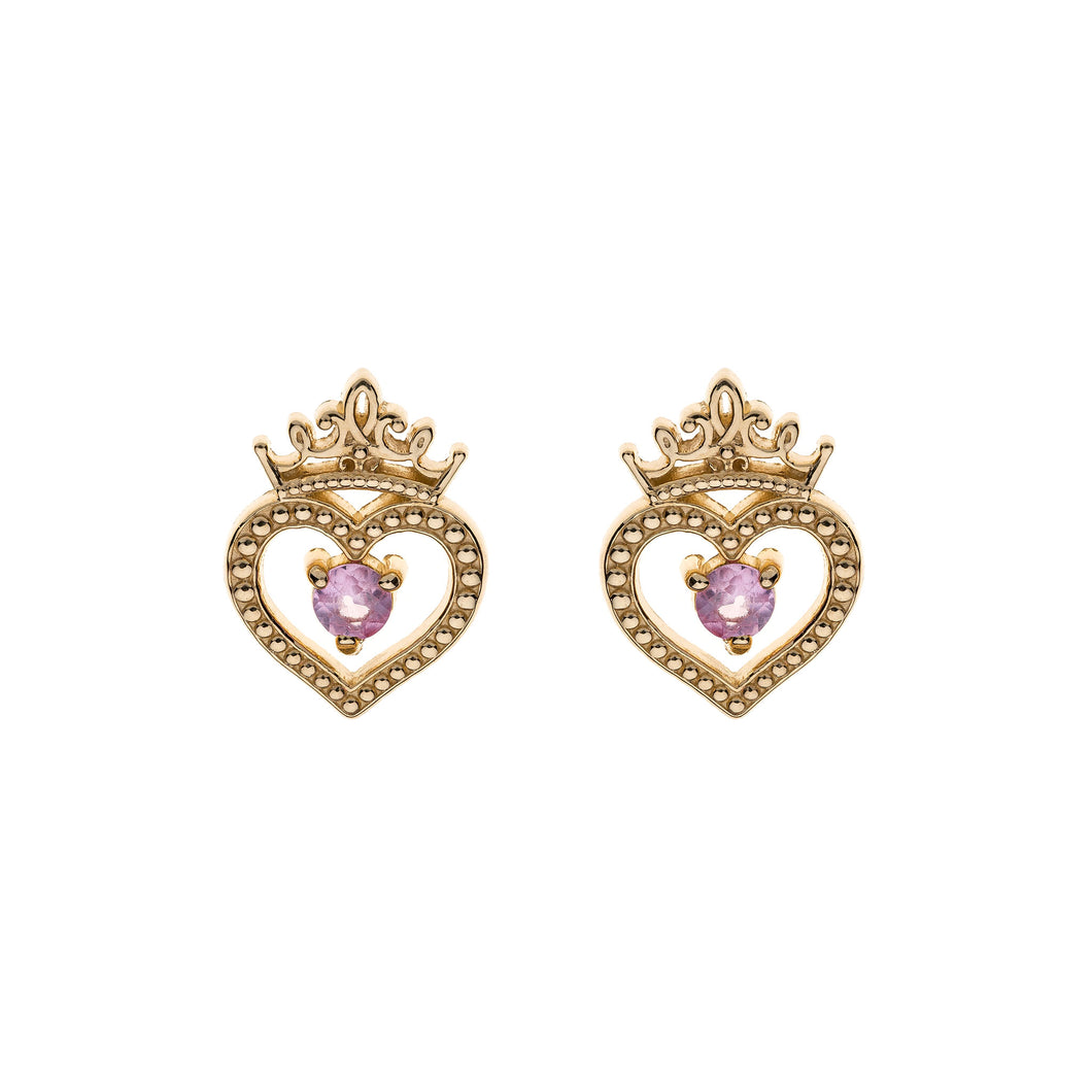 DISNEY ORECCHINI CUORE E CORONA DECORATIVA CON ZAFFIRO ROSA E401057GJL