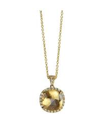 18K Yellow Gold & London Smoky Quartz with Diamond Pendent Necklace CB1538 B2 QF01