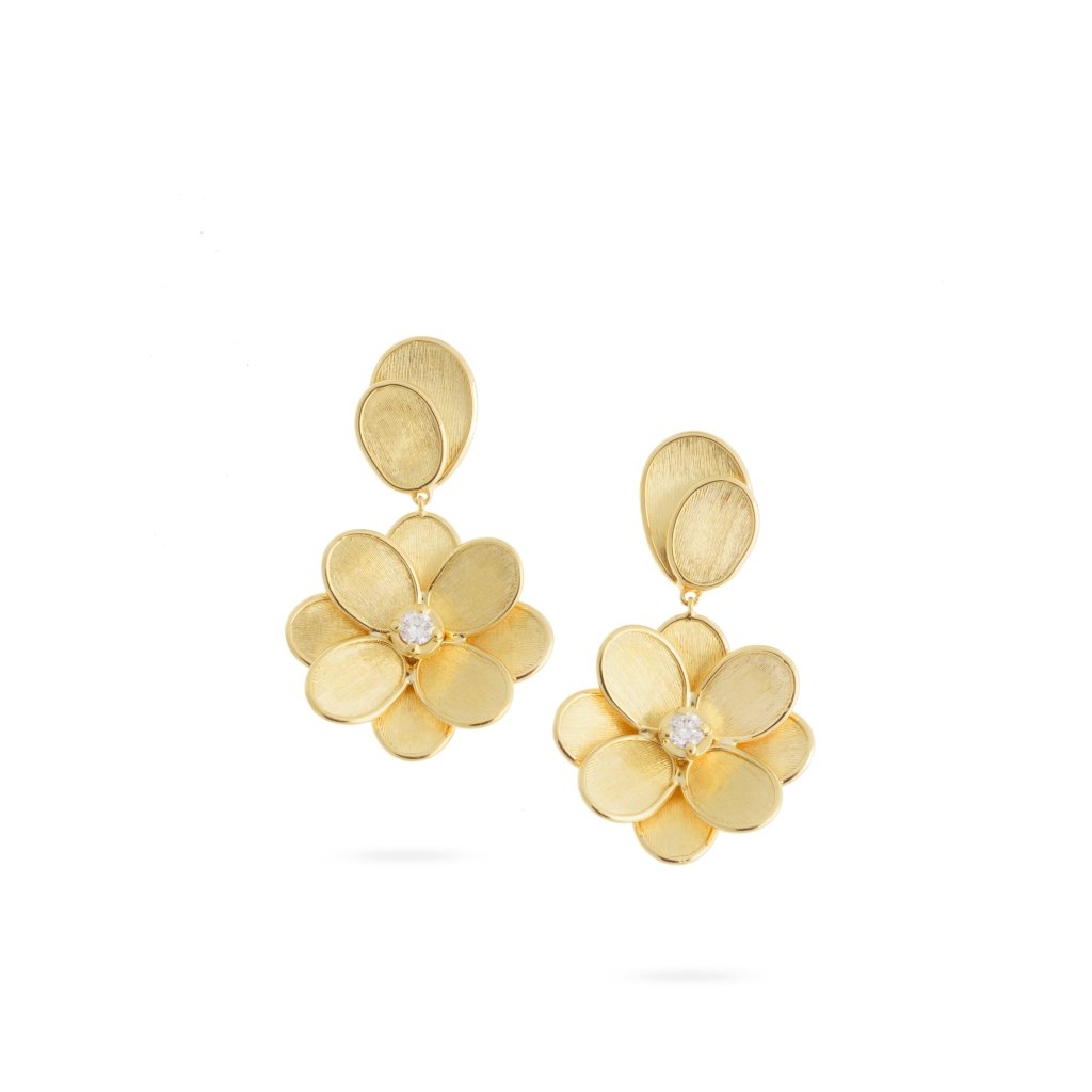 PETALI 18K YELLOW GOLD AND DIAMOND SINGLE FLOWER DROP EARRINGS OB1679-B