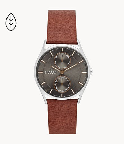 Skagen Holst Brown Leather Multifunction Watch SKW6086