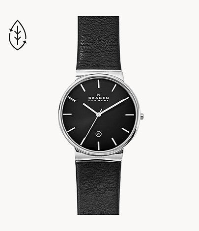 Skagen Ancher Black Leather Watch SKW6104