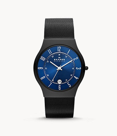 Skagen Grenen Titanium and Black Steel-Mesh Watch T233XLTMN