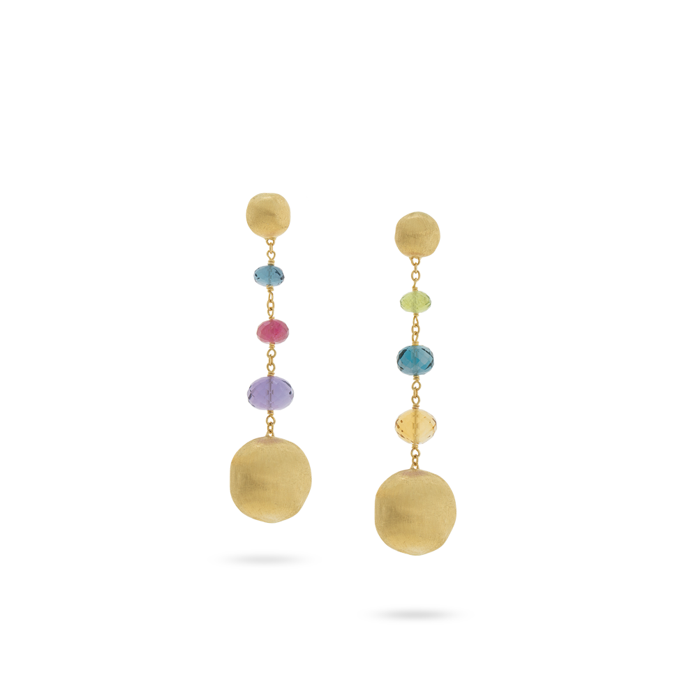 18K Yellow Gold and Multi-Colored Gemstone Drop Earrings OB1625 MIX02