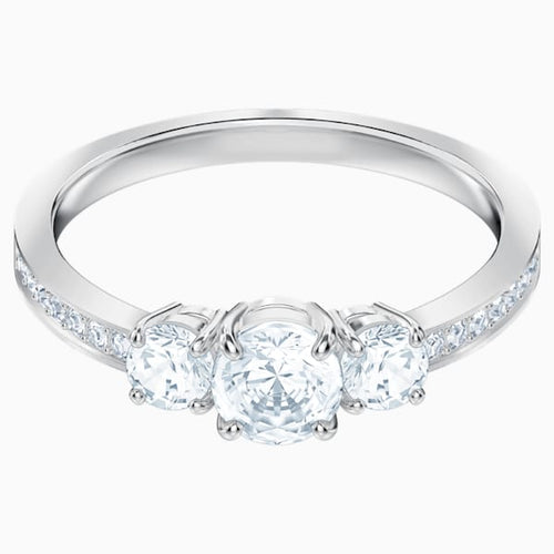 SWAROVSKI ANELLO ATTRACT TRILOGY ROUND, BIANCO, PLACCATURA RODIO (58M)