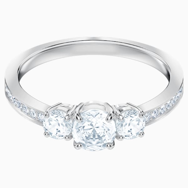 SWAROVSKI ANELLO ATTRACT TRILOGY ROUND, BIANCO, PLACCATURA RODIO (58M)
