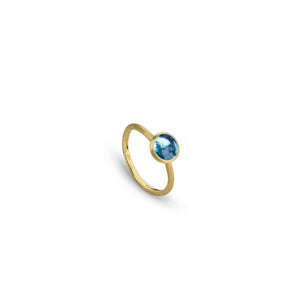 18K Yellow Gold & Rose Cute Cushion Blue Topaz Stackable Ring AB471 TP01