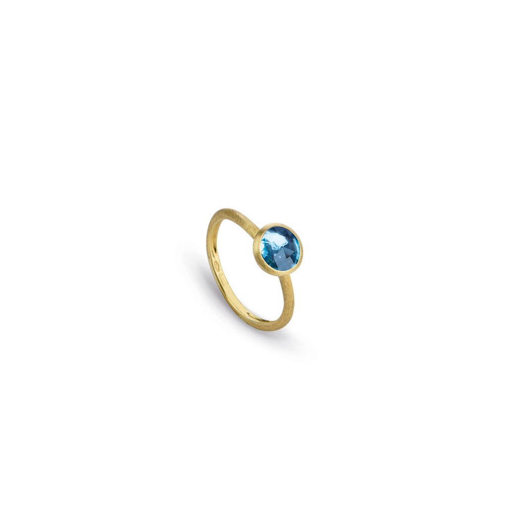 18K Yellow Gold & Rose Cute Cushion Blue Topaz Stackable Ring AB471 TP01