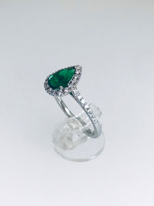 ANELLO BOGOTA' ORO BIANCO SMERALDO GOCCIA CT. 1,05