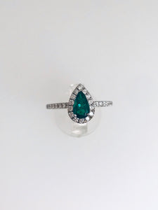 ANELLO BOGOTA' ORO BIANCO SMERALDO GOCCIA CT. 0,44