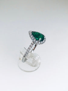 ANELLO BOGOTA' ORO BIANCO SMERALDO GOCCIA CT. 1,05