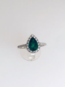 ANELLO BOGOTA' ORO BIANCO SMERALDO GOCCIA CT. 1,05