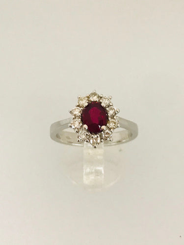 ANELLO SOLITARIO RUBINO DIAMANTI ORO BIANCO