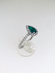 ANELLO BOGOTA' ORO BIANCO SMERALDO GOCCIA CT. 0,44