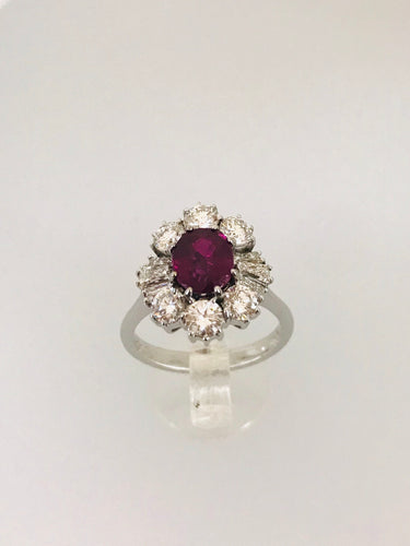 ANELLO SOLITARIO RUBINO DIAMANTI ORO BIANCO