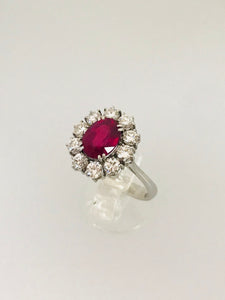 ANELLO SOLITARIO RUBINO DIAMANTI ORO BIANCO