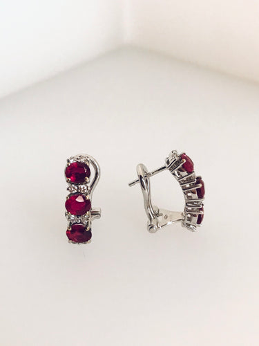 ORECCHINI 3 RUBINI E DIAMANTI SU ORO BIANCO DY752