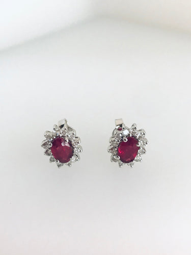 ORECCHINI LOBO RUBINI E DIAMANTI SU ORO BIANCO DY755