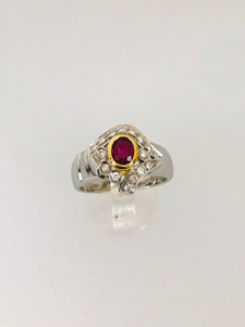 ANELLO FANTASIA RUBINO DIAMANTI ORO BIANCO