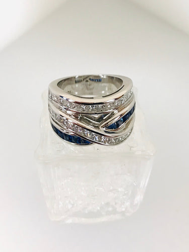ANELLO FASCIA DIAMANTI ZAFFIRI ORO BIANCO
